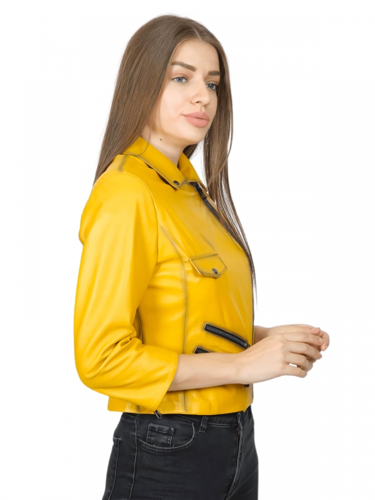 Briana Sarı Kadın Deri Ceket