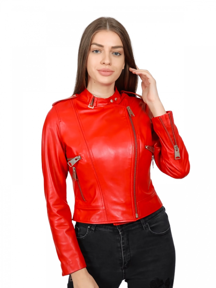 Carmen Kırmızı Kadın Deri Ceket
